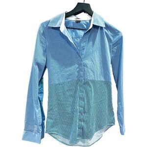 THEORY Striped Bottom Down Collared Dress Shirt Top Blouse Size Small